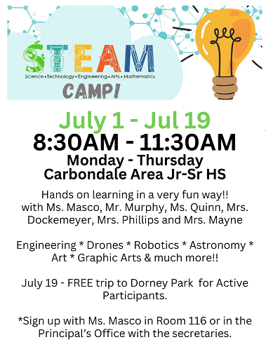 Attention Students in Grades 7-11: Summer STEAM Camp Opportunity