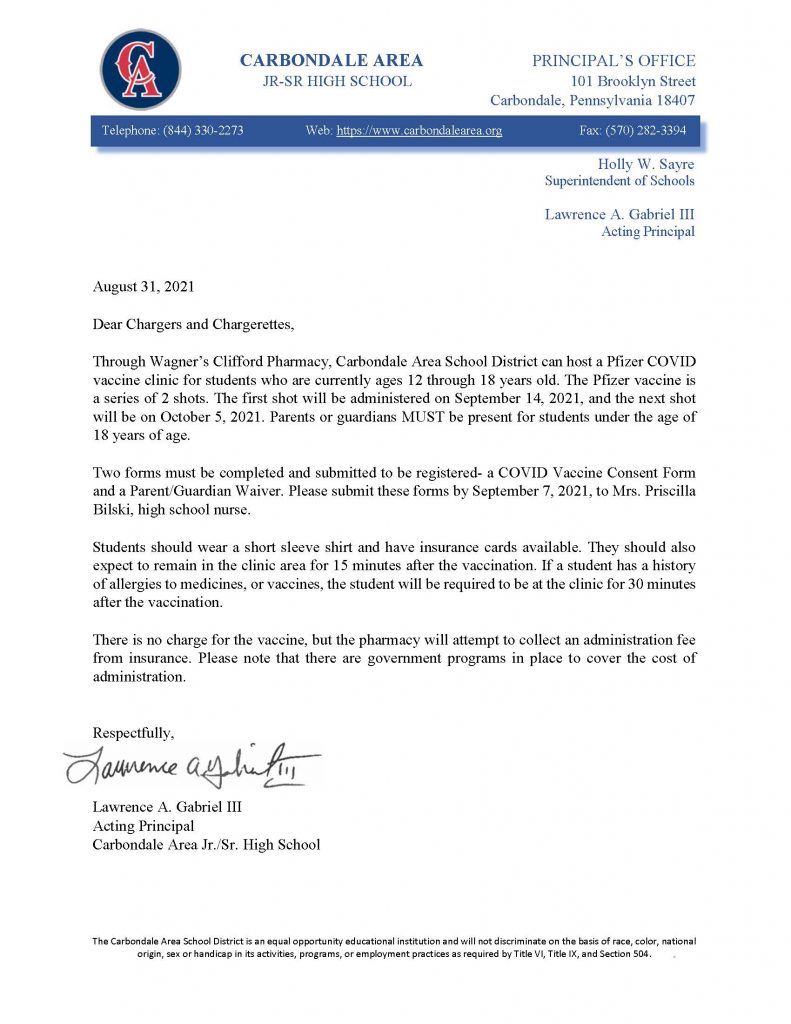 Pfizer Letter | Carbondale Area School District