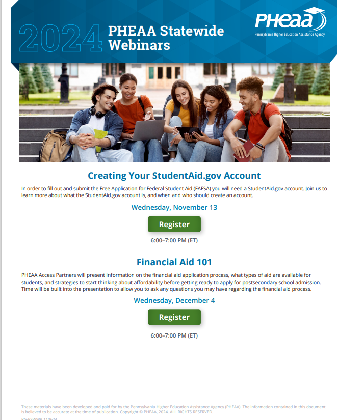 You are currently viewing PHEAA Financial Aid Webinars: 11.13.24 and 12.4.24